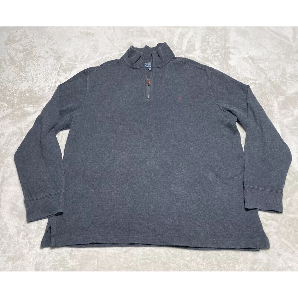 Polo Ralph Lauren Sweater Men's XL Gray Long Sleeve 1/4 Zip Pullover Vintage